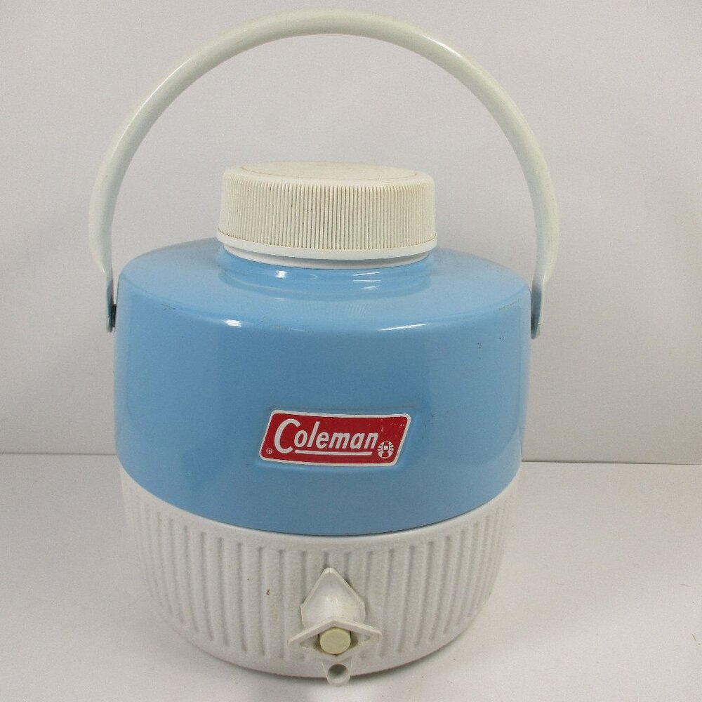 Vintage Coleman Camping 1 Gallon Water Jug Baby Blue (metal) White (plastic) CDN